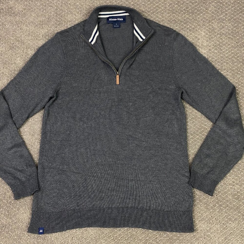 Mizzen + Main Quarter Zip Sweater Men's Small Gray 1/4 Zip Pullover and